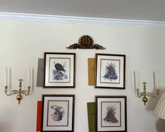 #13	Brass Double Handle Candlestick wall hanging  - sold as a pair	 $40.00                                                          #14	Roger Tory Peterson Set of 4 Framed Audubon Birds of America	 $100.00 

