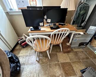 #85	White Painted Wood Table w/oak Top w/2 chairs	 $50.00 
