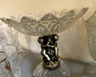 #51	Glass/Brass Cherub Base Compote Bowl - 9" Tall	 $25.00 
