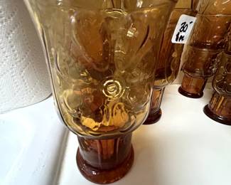 #75	Vintage Viking Amber Georgian Honeycomb Mid-Century Amber Pitcher w/flowers w/7 water Glasses	 $48.00                                                                          
#76	Vintage Viking Amber Georgian Honeycomb set of 5 Tumblers	 $30.00 

