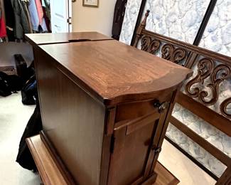 #33	Side Table w/lift-up Back w/electic outlets in Back of Table, with pull-out tray for drinks and door w/shelf - 14x24x23	 $75.00 
