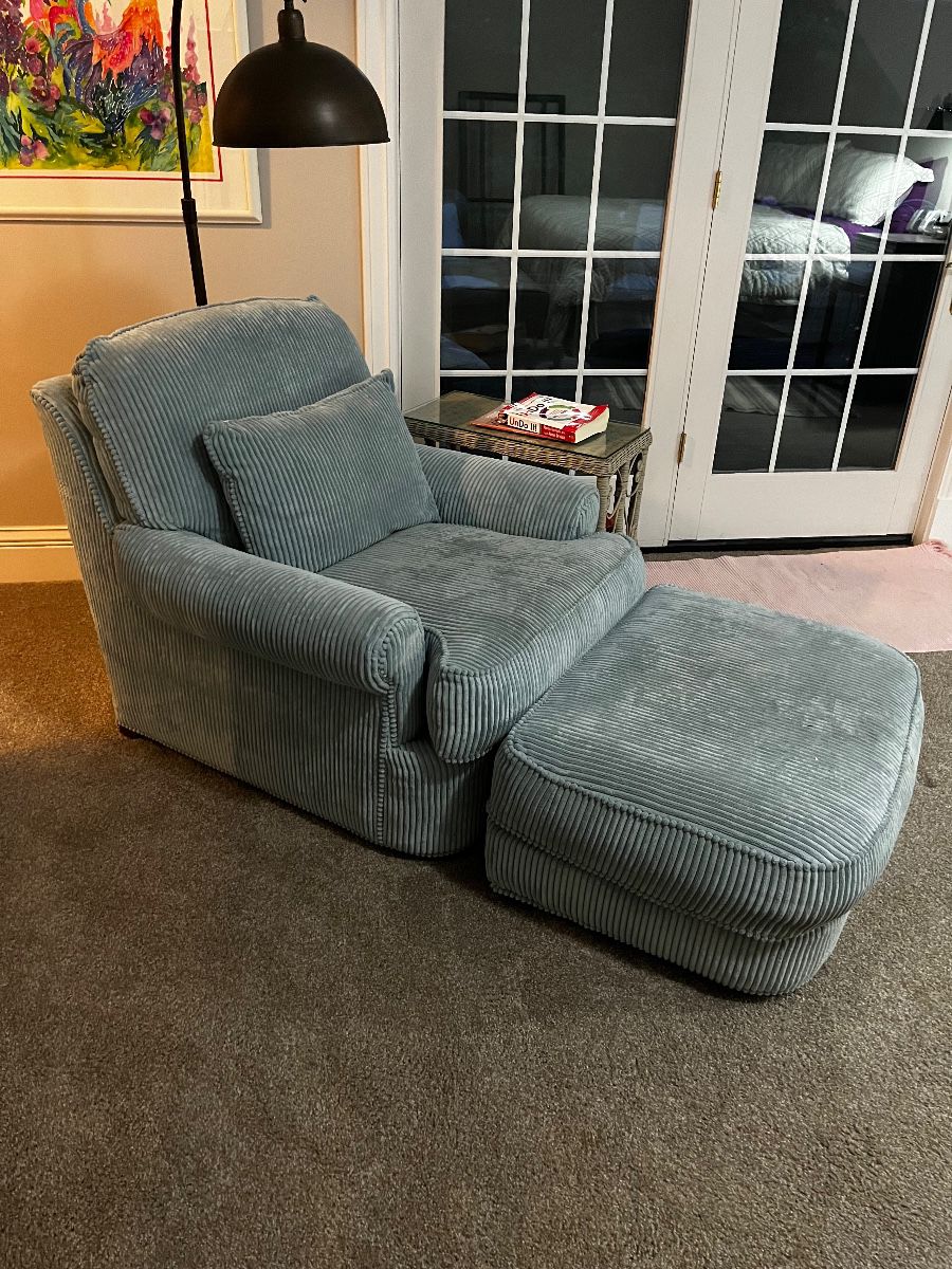 Cozy Teal Corduroy Chair & Ottoman. $800