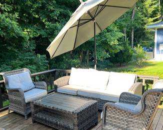 Outdoor furniture. 2 chairs coffee table and Umbrella