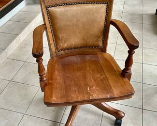 Vintage Rolling Desk Chair with Leather Back $500