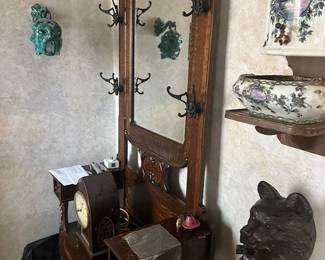 ELABORATE WOOD COAT RACK AND CHAIR