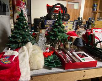 Some vintage Christmas, including two ceramic trees