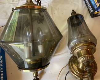 Regency style vintage hanging lamp with matching sconce