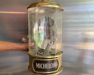 Set up two vintage Michelob bar lights