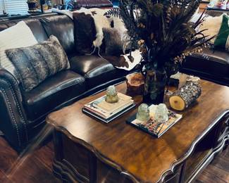 Full Size couch and matching.  Large coffee table, solid wood with storage.