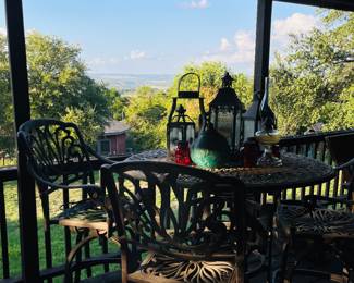 The view of the lake is amazing.  So is this patio table and lanterns. . . 