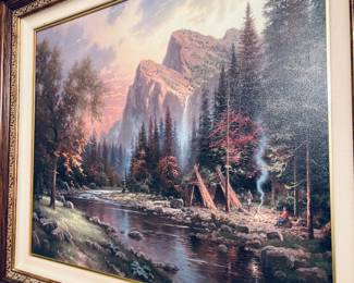 Thomas Kinkade.  "The Mountains Declare His Glory."  Absolutely stunning.  Print on canvas.