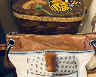 Hand Painted Basket Purse and like NEW leather purses.