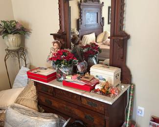 Marble topped antique dresser and mirror