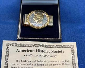 1964 Kennedy Half Dollar Gold Plated Rope Bezel Money Clip