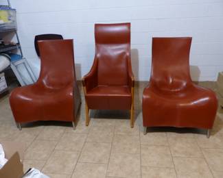 Pair of vintage De Sede sculptural leather lounge chairs, Vintage Giorgetti high back single chair