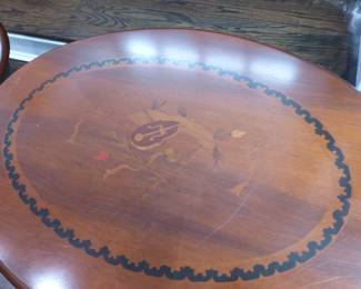 Pair of pedestal inlayed top side tables