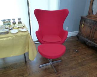 Red contemporary egg chair & ottoman replica