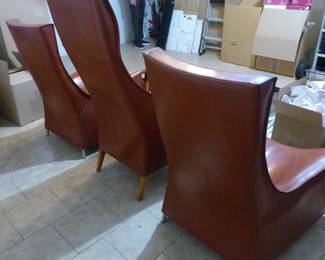 Pair of vintage De Sede sculptural leather lounge chairs, Vintage Giorgetti high back single chair