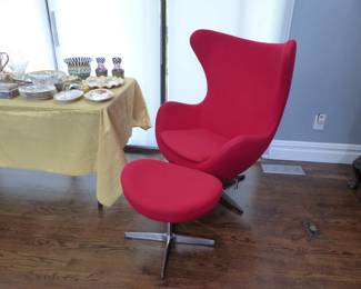 Red contemporary egg chair & ottoman replica