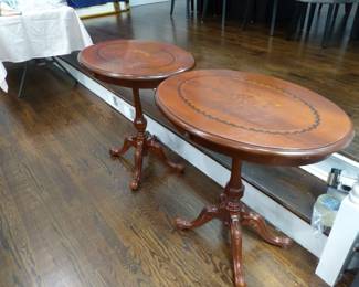 Pair of pedestal inlayed top side tables