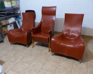 Pair of vintage De Sede sculptural leather lounge chairs, Vintage Giorgetti high back single chair