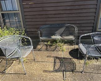 Wrought bench & 2 chairs