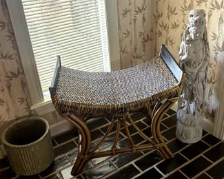 bamboo stool, tall Asian statue-sold