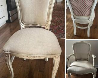 Set of 6 French Country dining chairs. 4 side and 2 arm