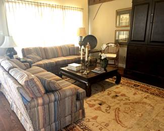 Pair of Century sofas from Batte furniture co. and SOLD. Henredon Coffee Table