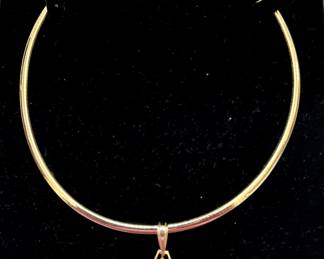 14 Kt Omega necklace with 14kt gold & diamond pendant