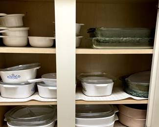 lots of corning ware, (some vintage), Pyrex baking dishes