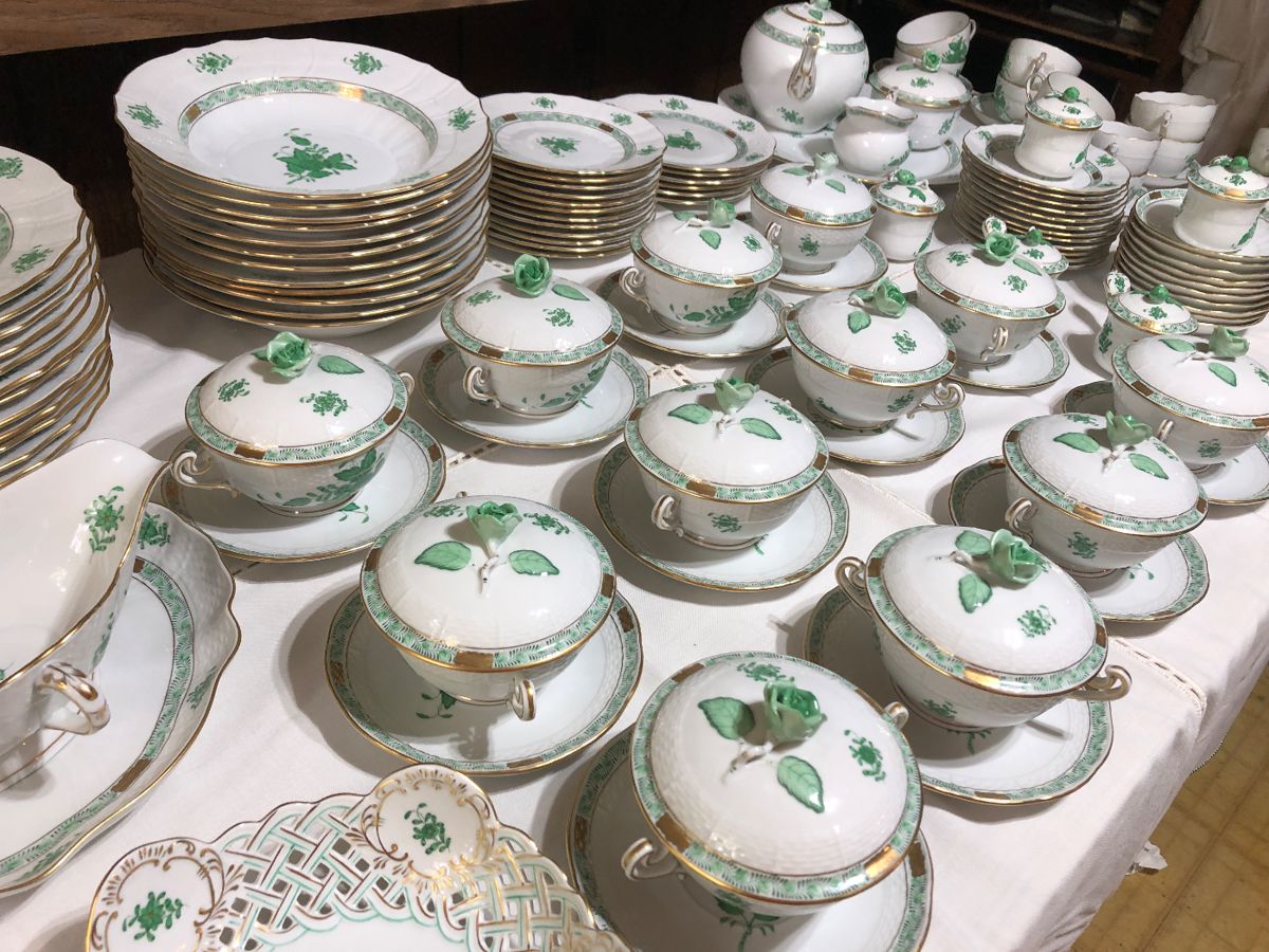 Herend Green Chinese Chinese Bouquet Cream Soup Bowls