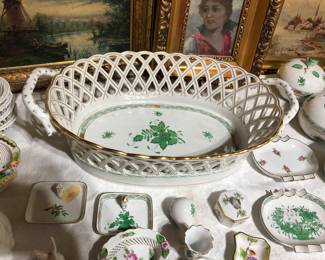 Herend Green Chinese Bouquet reticulated basket