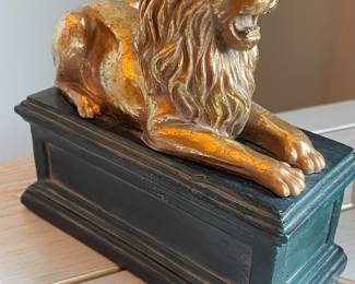 Gold lion on black box statue, 6"L x 6.5"H x 3"W,  was $28, NOW $19