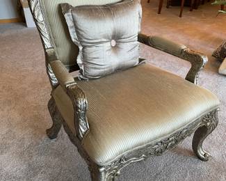 Gilt & silk upholstered arm chair, 2 available, 30"W x 44"H x 32"D,  was $345 each, NOW $225 each