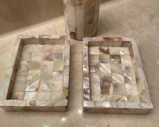 Shell mosaic soap dishes and glass,  was $10 each, NOW $5 each