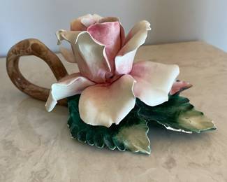 Capodimonte floral candlestick with handle, 7.5"L x 3.5"H,  $20