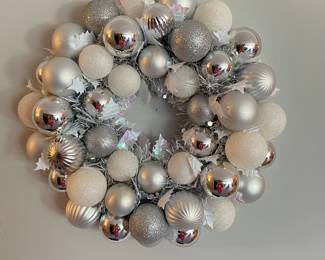 Silver winter wreath, 17"D,  was $20, NOW $14
