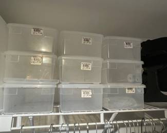 Plastic shoeboxes with lids, 9 available,  $1 each