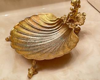 Gold shell cherub dish, $12