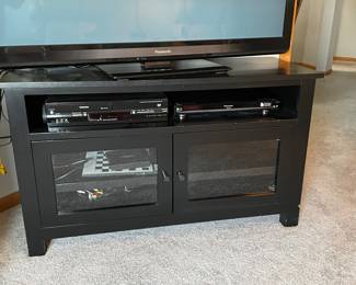 Black glass door media cabinet, 18"D x 44"W x 22.5"H,  was $95, NOW $70