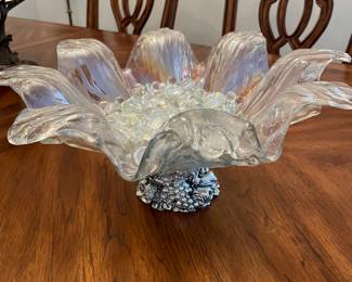 Floral Lucite Bowl with silver base, 16"D x 6.5"H,  was $28, NOW $19