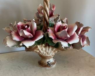 Capodimonte floral basket, 15"W x 12.5"H x 10.5"D,  was $35, NOW $25