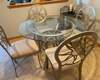 Silver glass table and chairs, 45"D x 29.5"H,  was $395, NOW $275