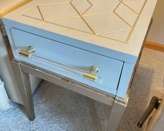 Grey  and gold end table w/Lucite handle, 2 available, 24"D x16"W x 22.5"H,  was $225 each, NOW $165 each