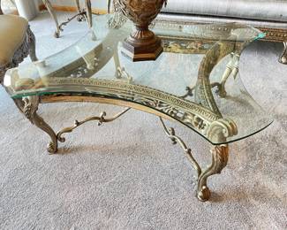 Gilt base cocktail table w/beveled glass top, 46" x 46" x19.5"H, was $375, NOW $275