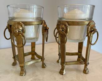 Pair of vintage brass lion candle holders, 5"H,  $28