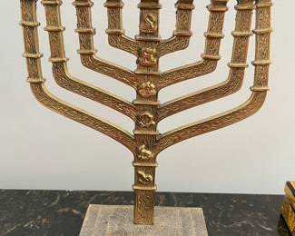 Menorha, 9 brass candlestick holder, 11"W x 8.5"H,  $25