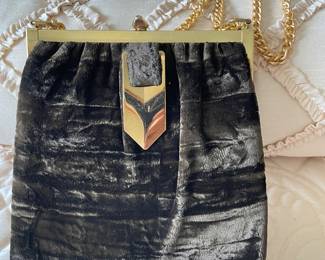 Vintage Brown velour and gold purse,  was $24, NOW $14