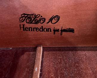 Vintage Henredon ‘Folio 10’ Double Pedestal Chinoiserie Desk with rectangular Top inset with Three (3) Gilt Tooled Leather writing surfaces- sits above Two (2) sets of Four (4) graduated Drawers flanking a Center Drawer, Trimmed with Faux Bamboo and had surfaces painted with Asian inspired Landscapes including Pagodas, Willow Trees and Cranes accompanied with matching Armchair..